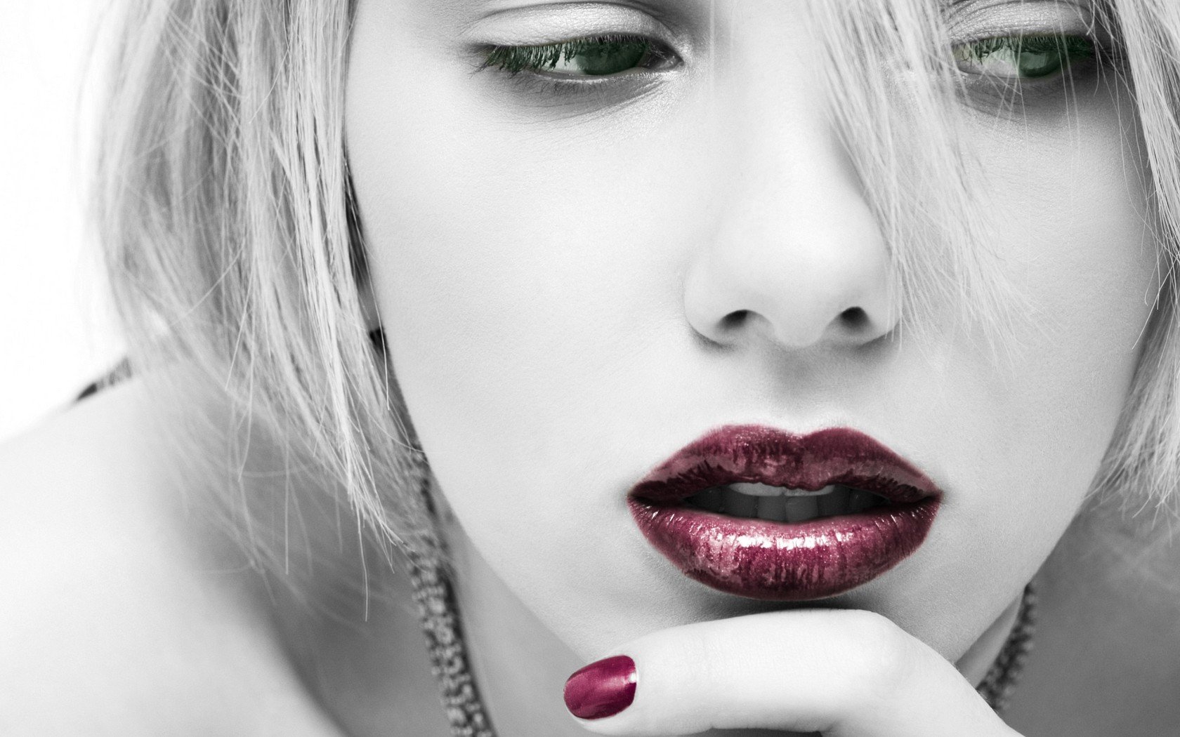 labios lápiz labial cara scarlett johansson blanco y negro