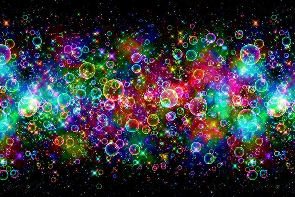 Multicolored bubbles on a black background