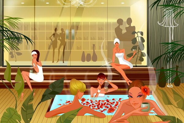 Le ragazze si rilassano nella sauna della spa