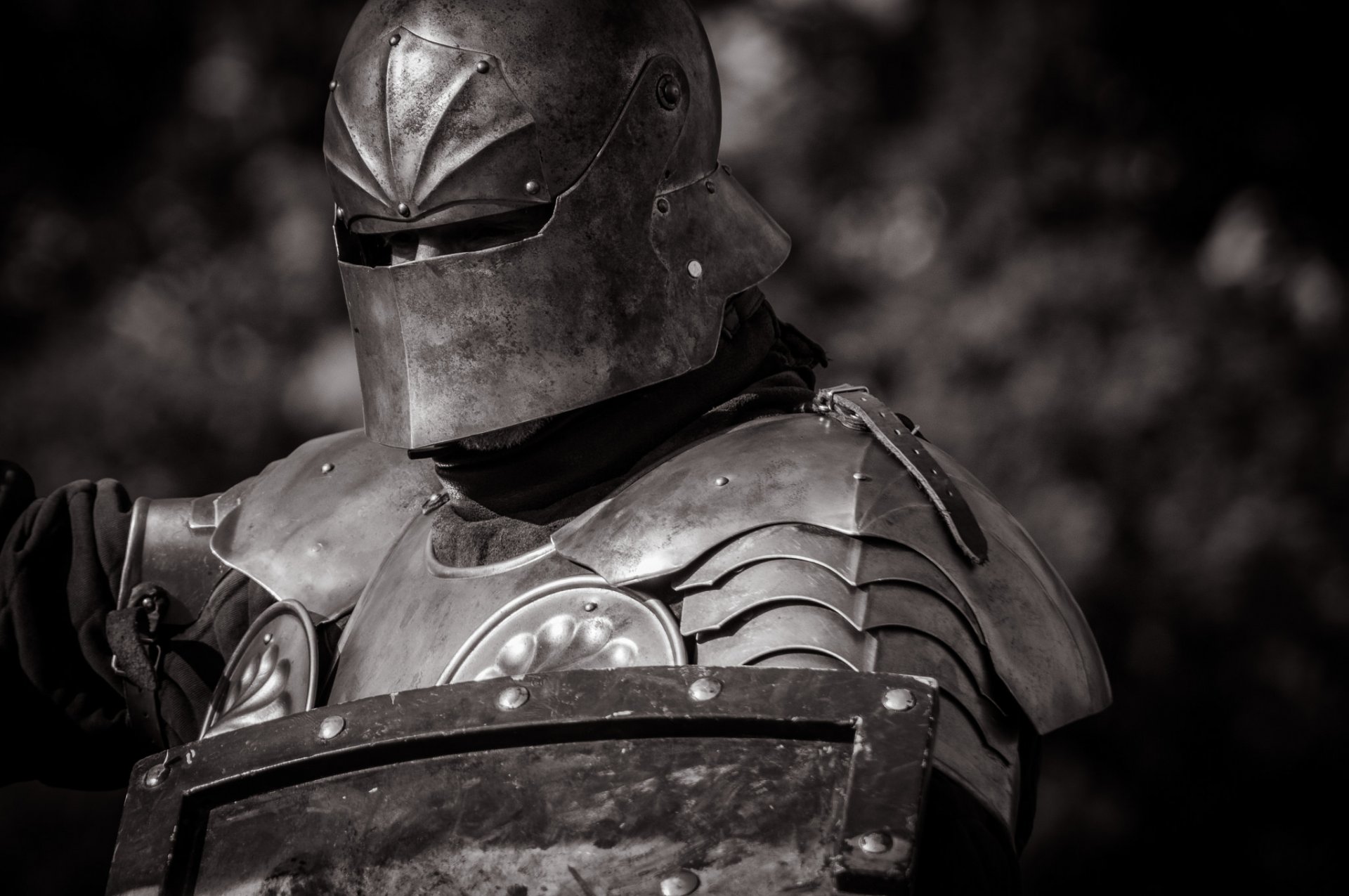 guerrier armure métal casque bouclier