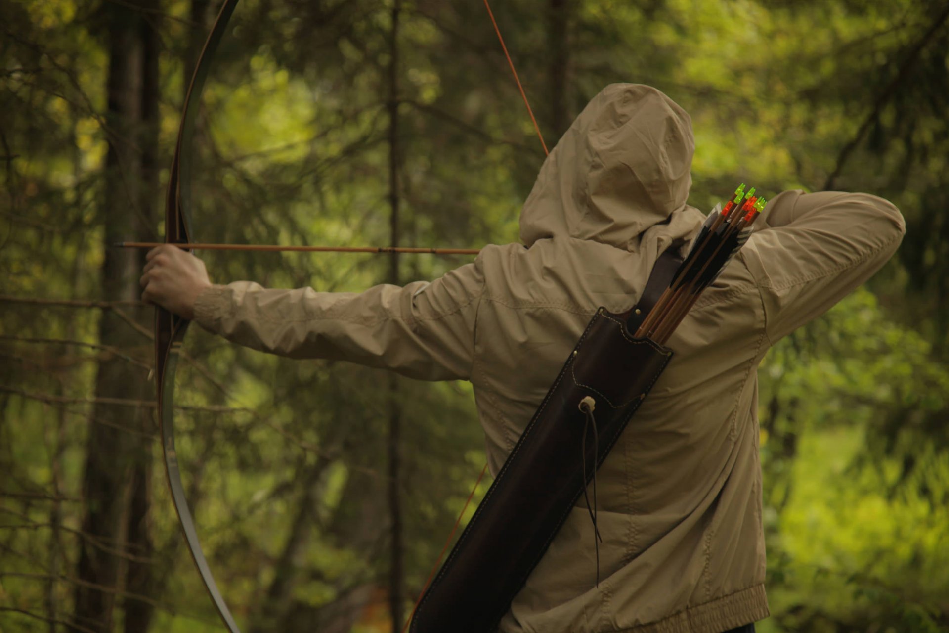 archer flèches arc cible forêt