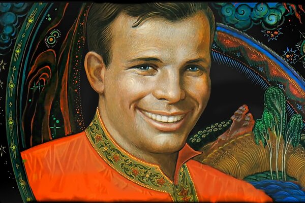 Porträt des Astronauten Yuri Gagarin in hellen Farben