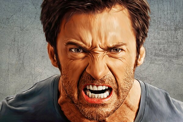 Portrait of Hugh Jackman angry