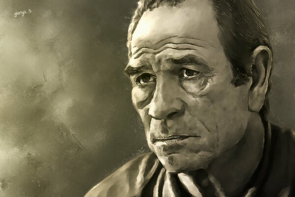 Trauriges Gesicht von Schauspieler Tommy Lee Jones