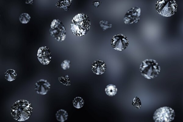 Diamonds frozen in space on a black background