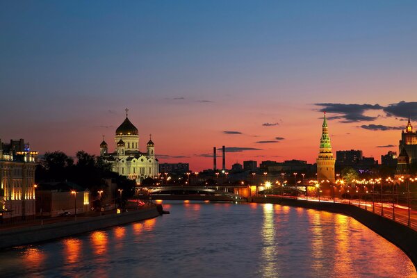 Sunset on the river in Moscow