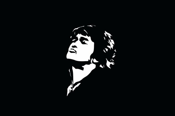 Viktor Tsoi on a black background from the cinema group