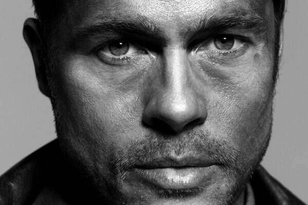 Retrato en blanco y negro del famoso Brad Pitt