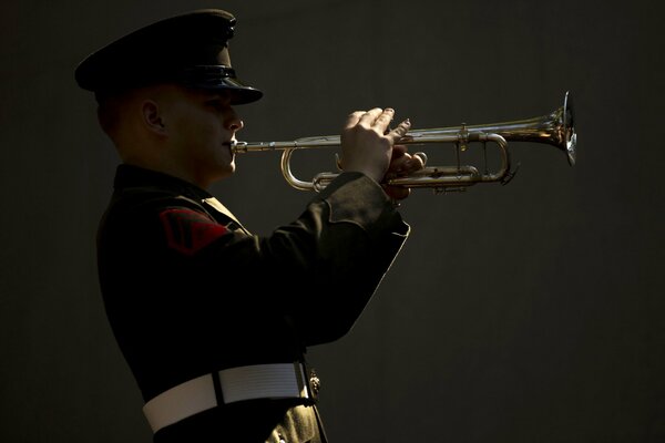 A soldier with a trumpet at the Victory parade