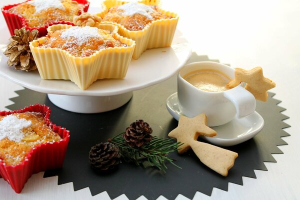 Festive New Year sweets with a drink