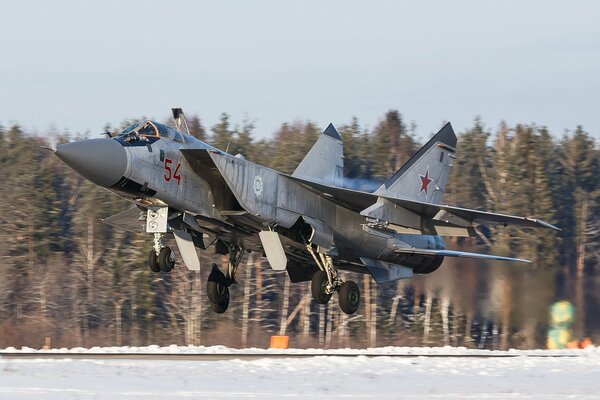 The moment of takeoff of a powerful two-seat fighter