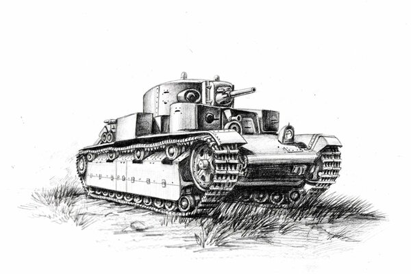 Carro armato sovietico disegnato con una matita semplice