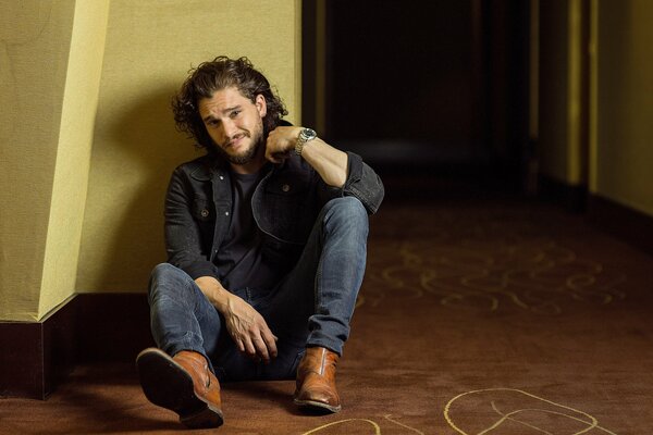 Actor Kit Harington at the Paris Match photo shoot on the floor