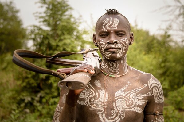 Ethiopian warrior in anticipation of prey