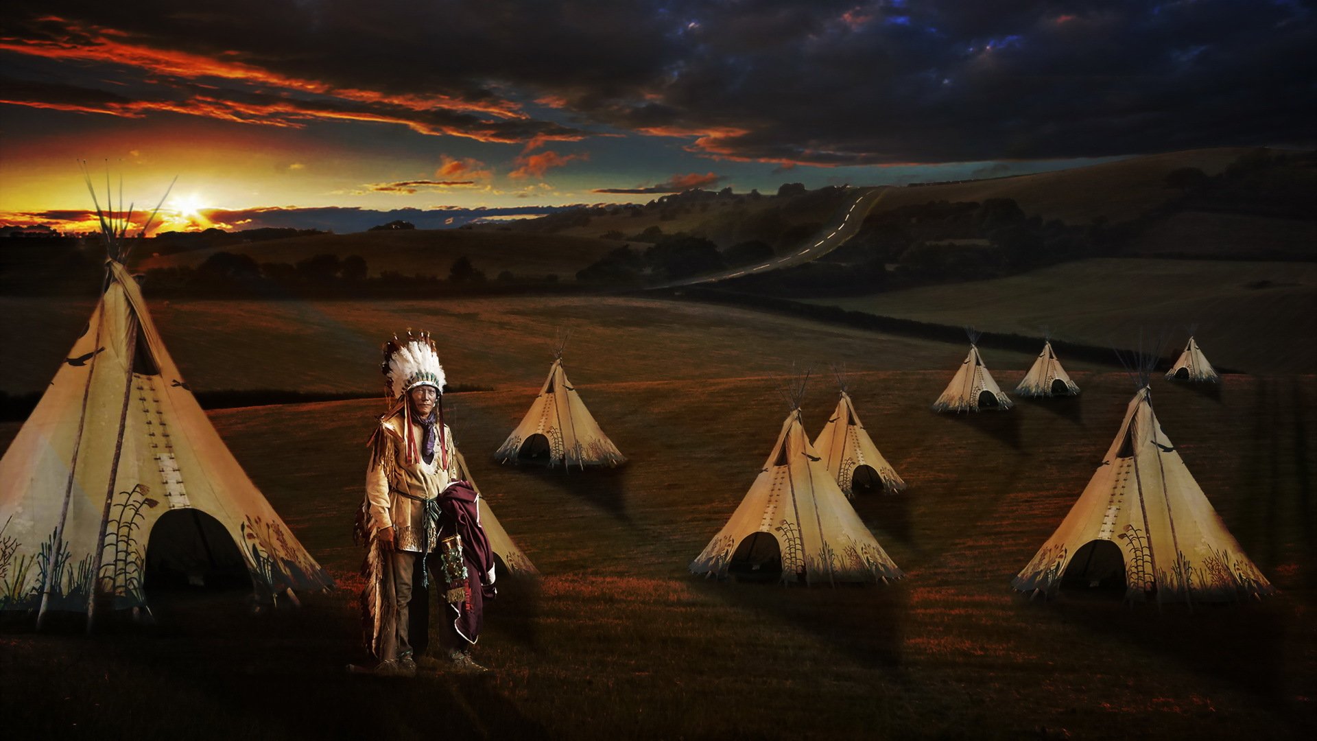 indiano teepee tramonto