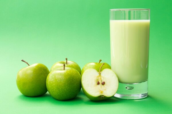 Milk cocktail and green apples