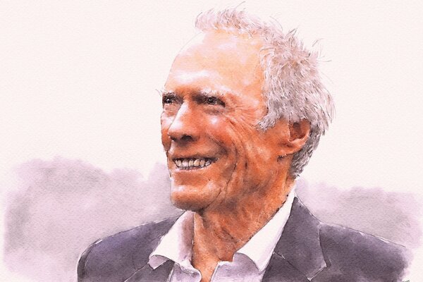 Faccia di Clint Eastwood con un sorriso