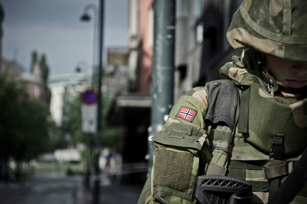 Soldiers in uniform on the streets of the city