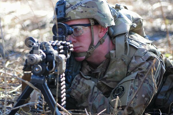 A brave army soldier with a gun