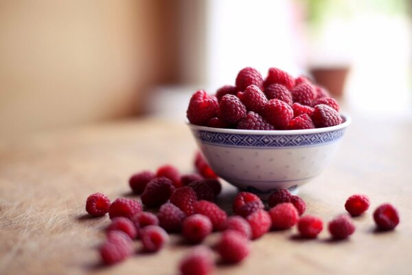 Large-format wallpaper with ripe raspberries