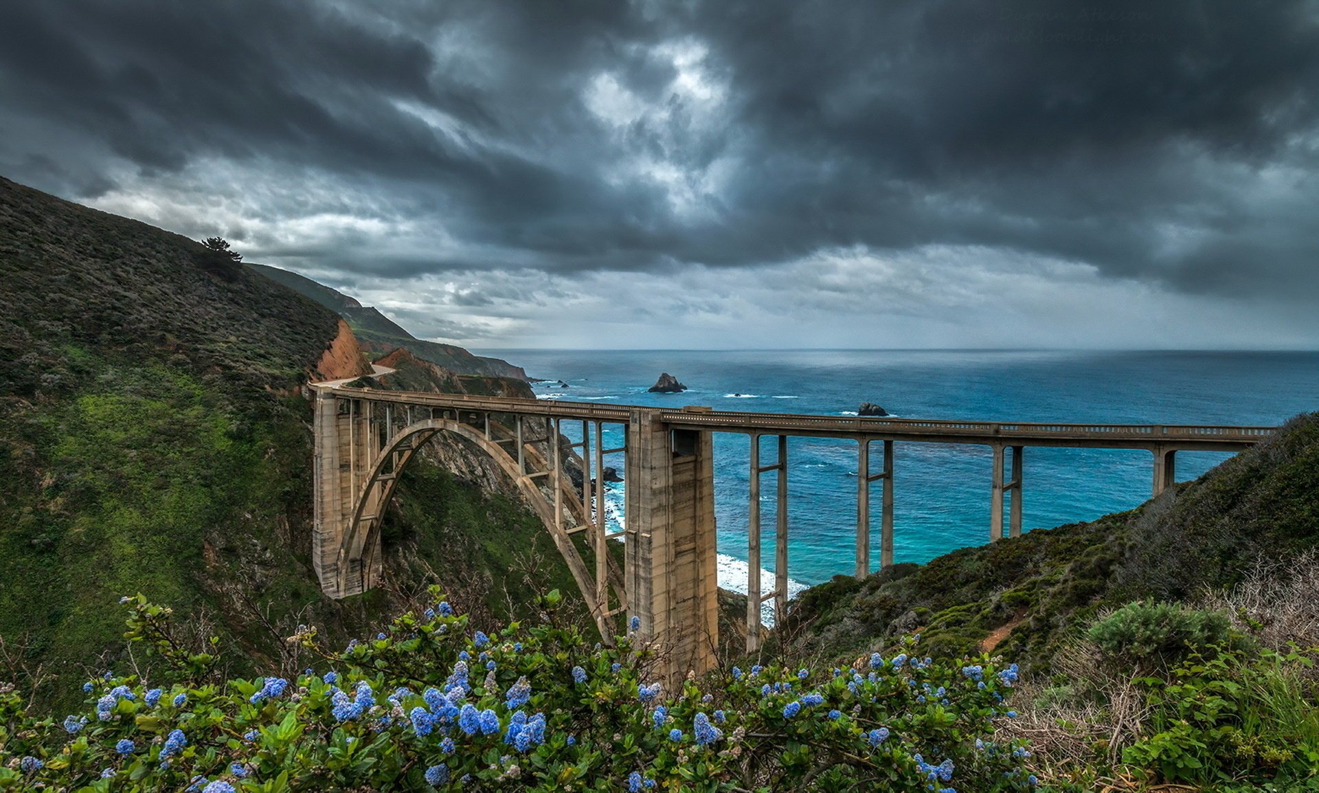 pont mer nuages paysage