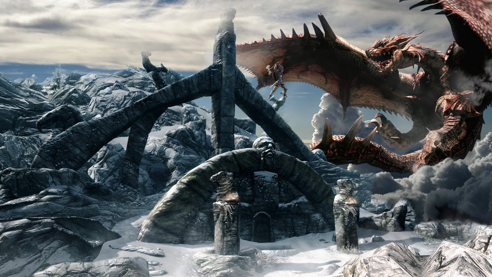 kurgan dragonborn skyrim dragon snow wallpaper