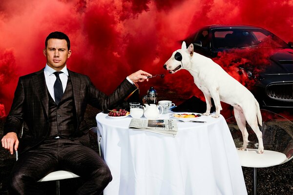 Actor Channing Tatum at the table