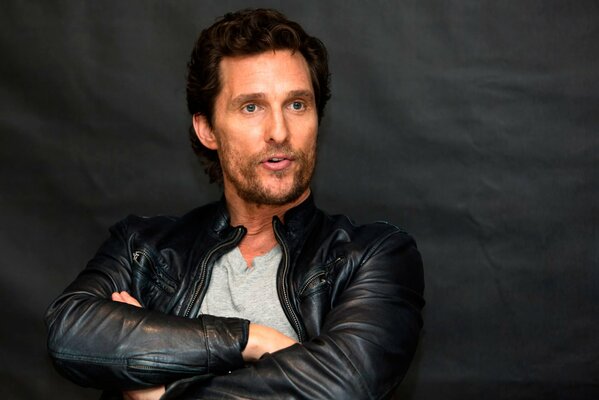 Matthew McConaughey gives an interview at the conference