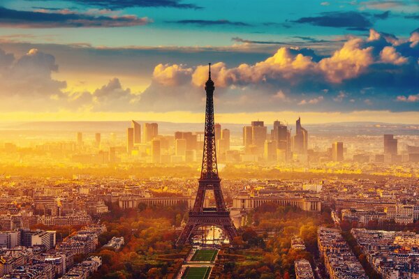 Autumn in Paris. The sky above the Eiffel Tower