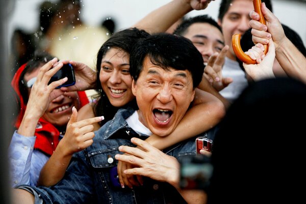 Jackie Chan in the crowd of fans