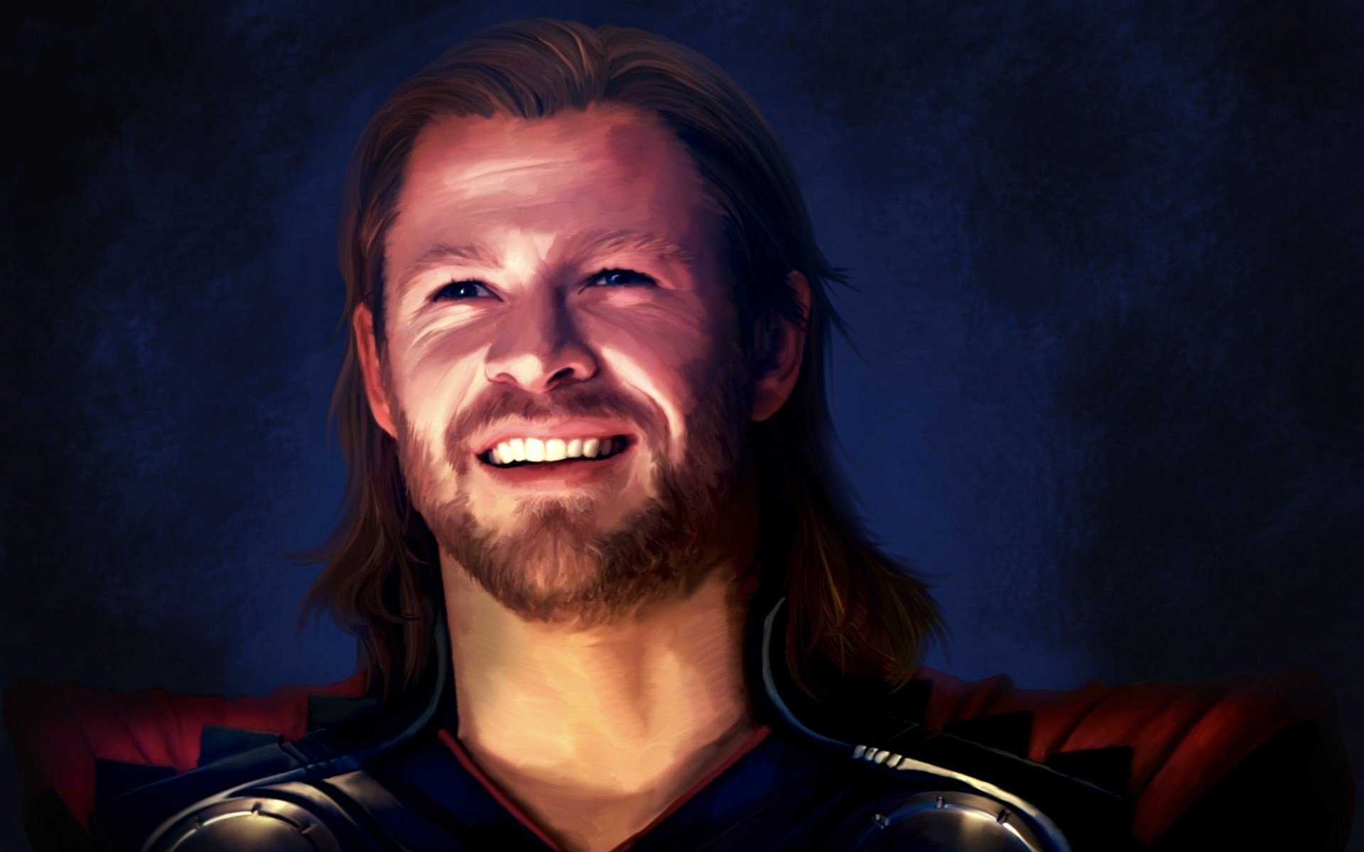 thor chris hemsworth marvel lächelnd lächeln blick fan art