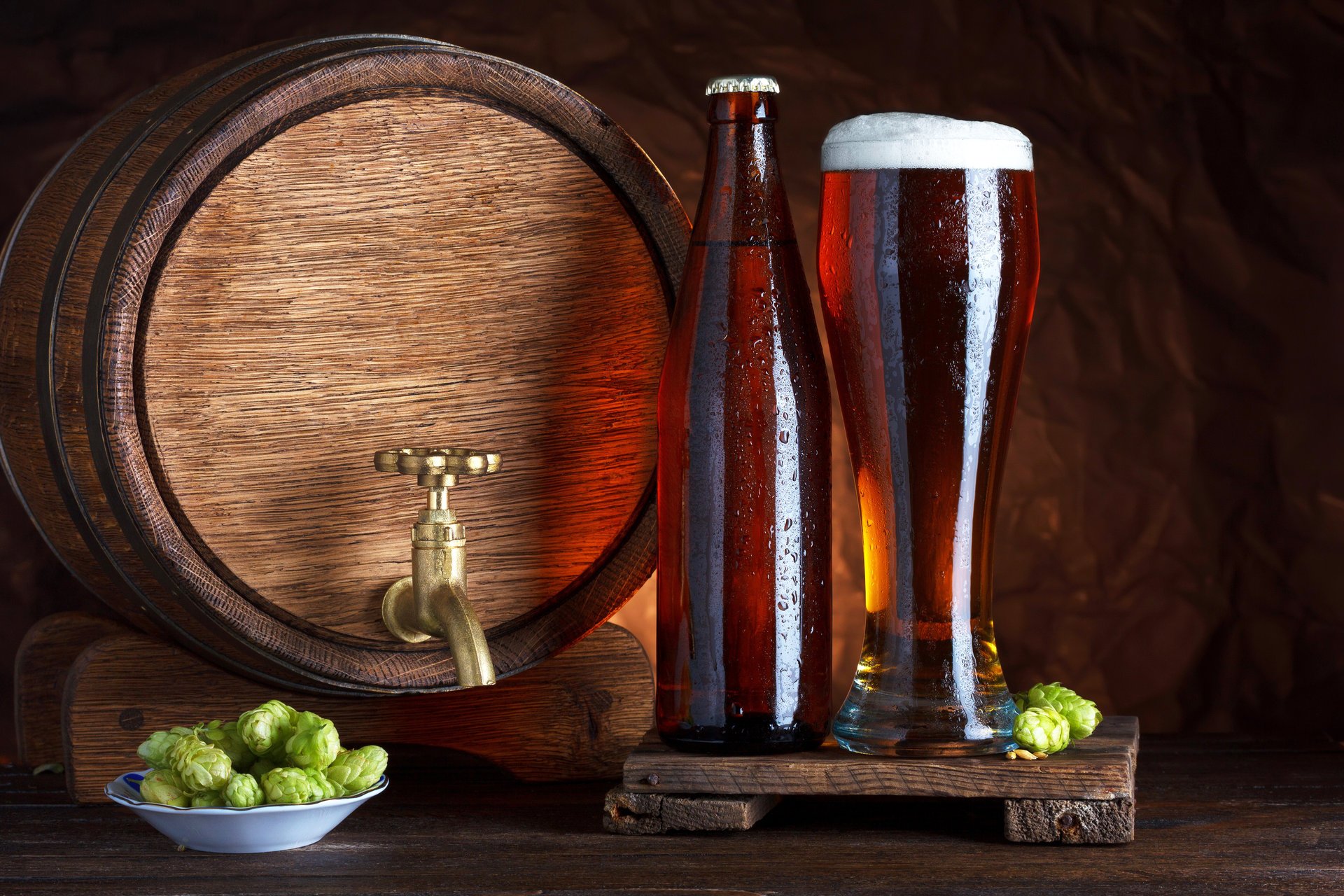 barrel beer glass hops beer