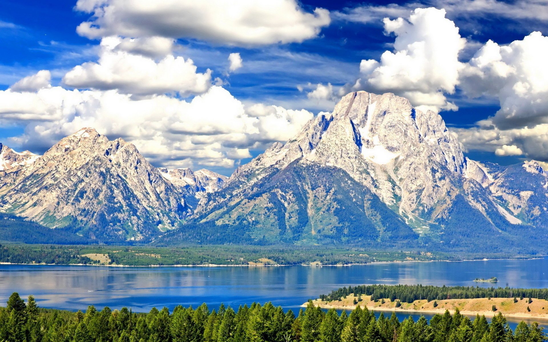 nature mountains lake forest the sky cloud