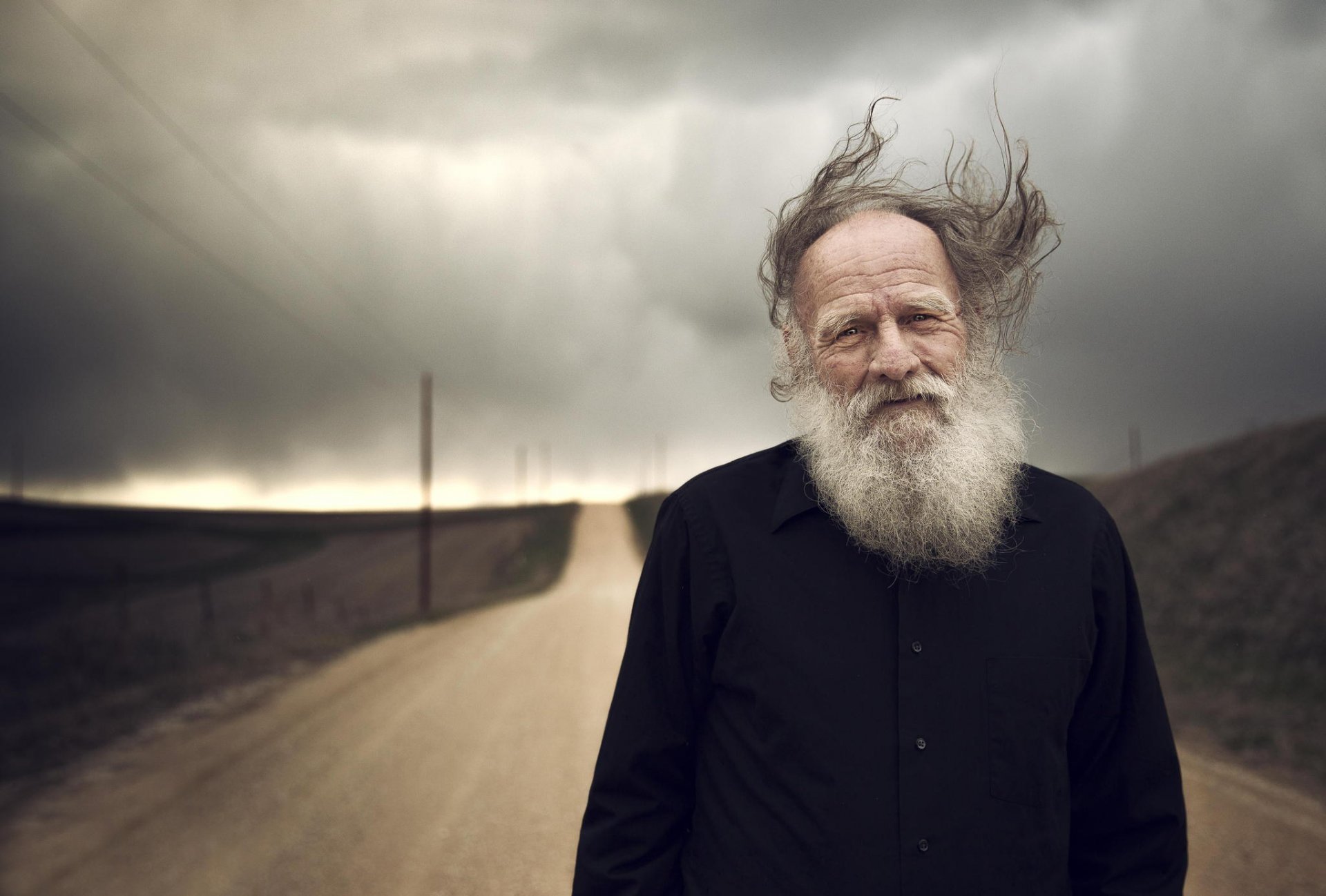 grandpa beard wind view portrait