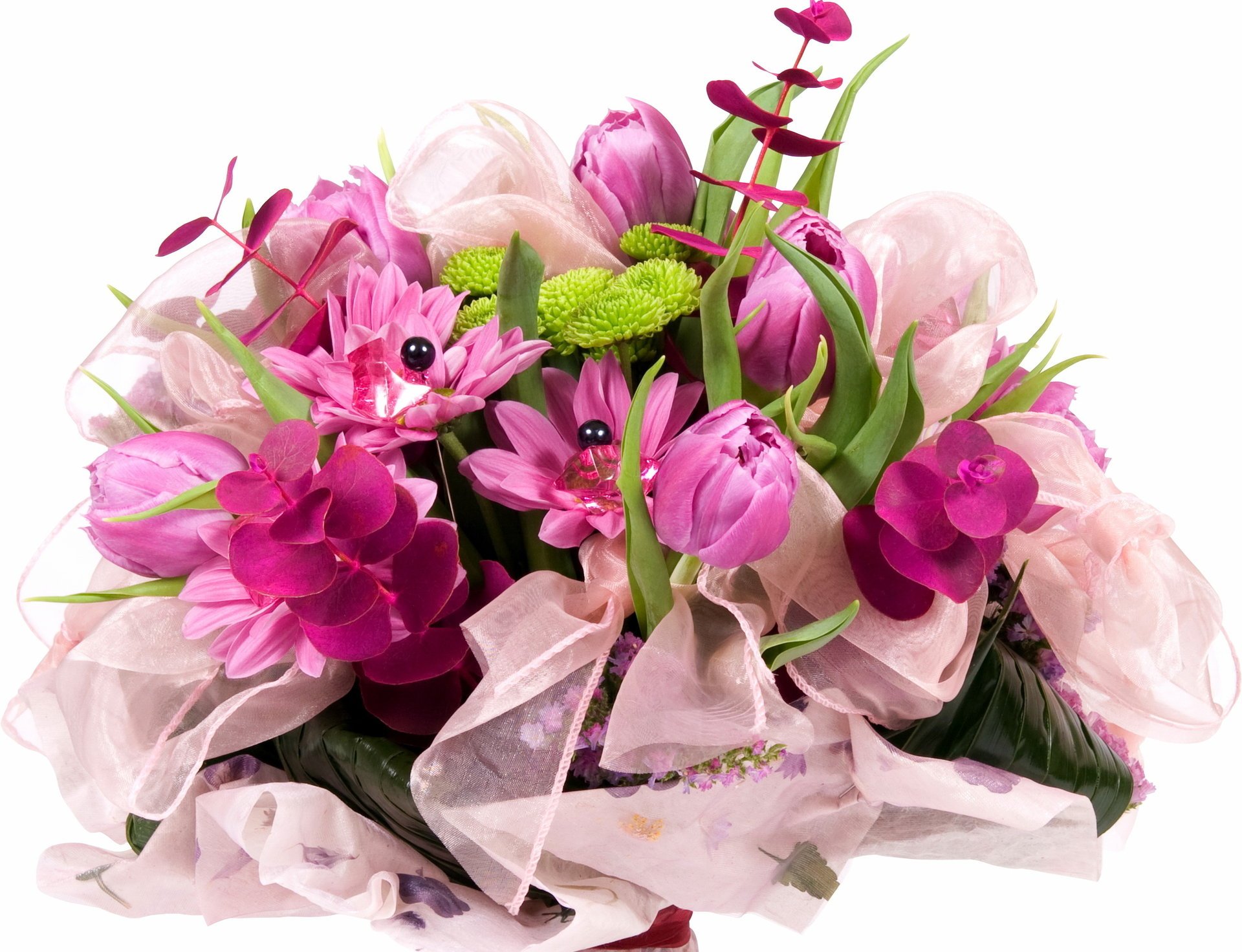 fleur perle bouquet arc ruban tulipes