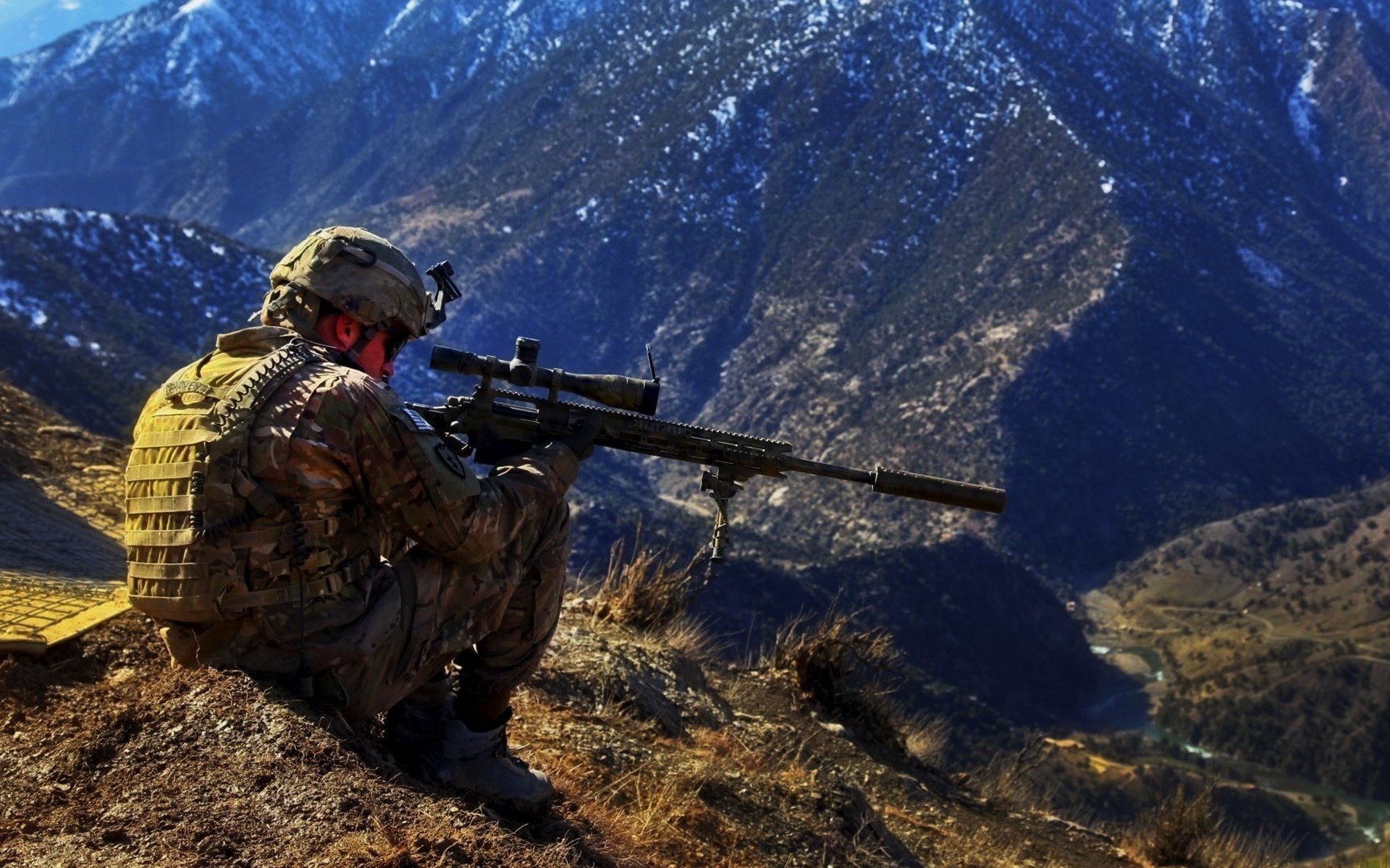 military sniper weapons nature mountain