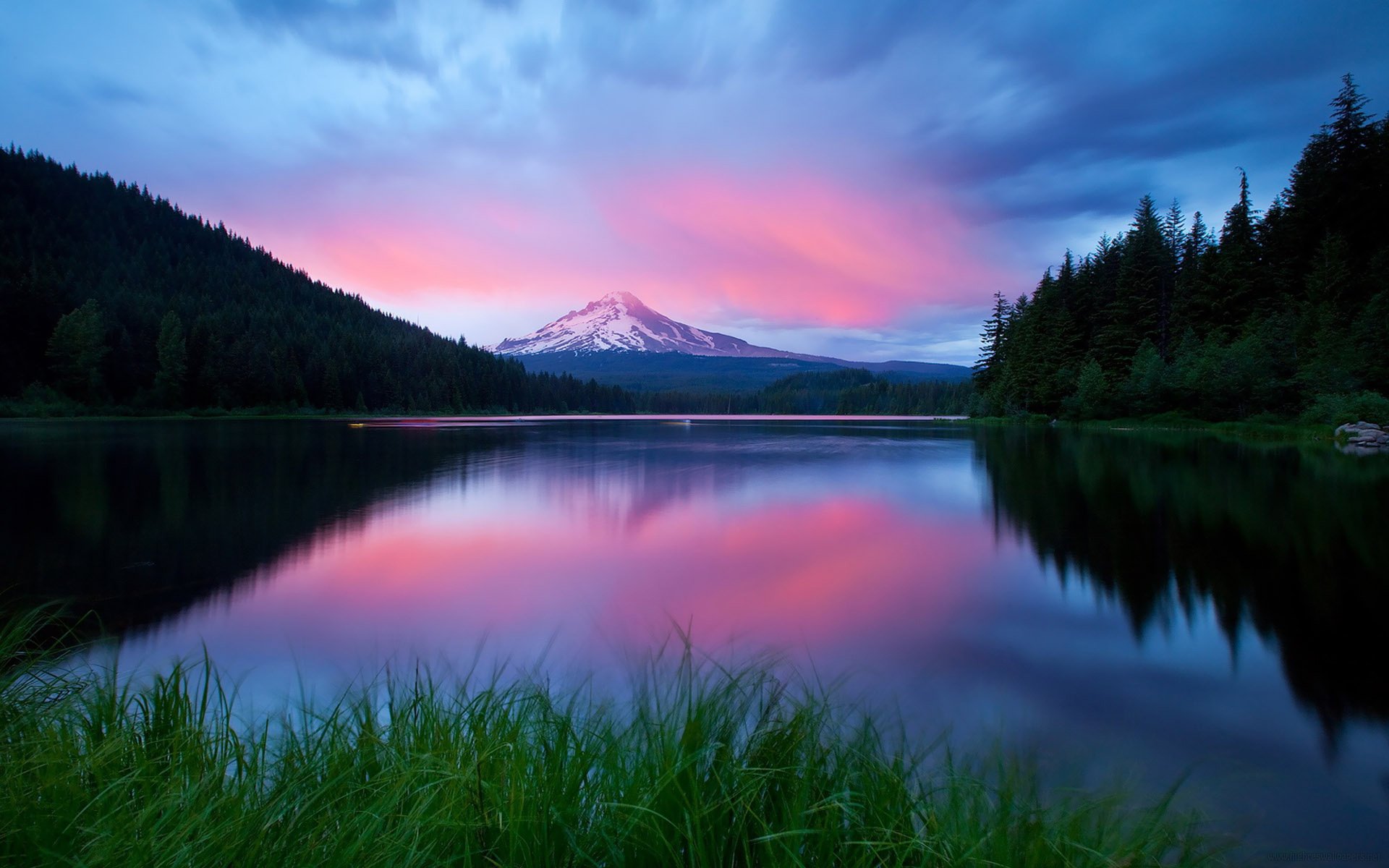 nature lake mountains sunset