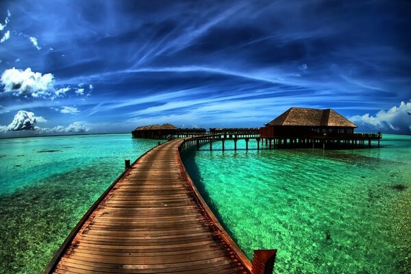 Beautiful pier in summer on the ocean