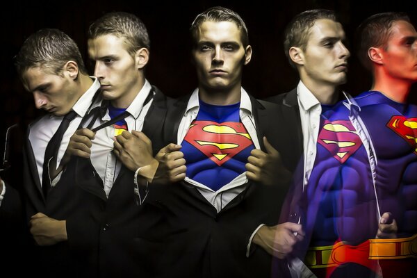 Guys in Superman suits and jackets