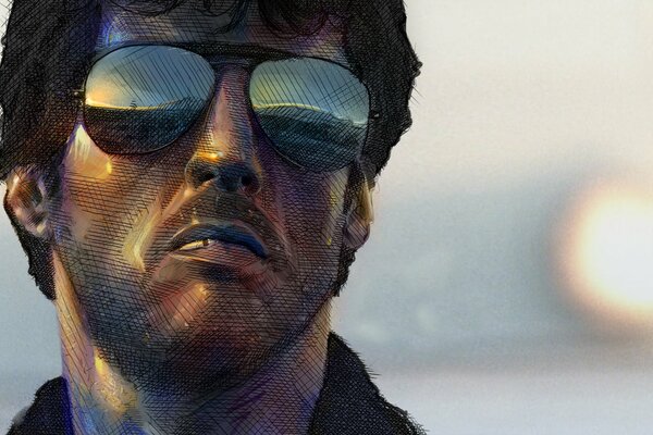 Retrato de Sylvester Stallone con gafas oscuras