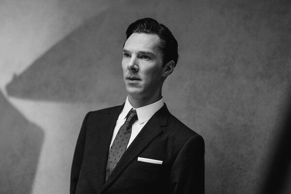 Black and white photo of Benedict Cumberbatch