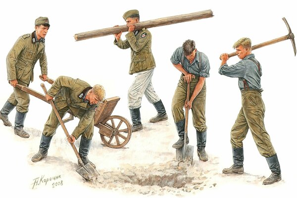 Drawing by a modern artist of German soldiers