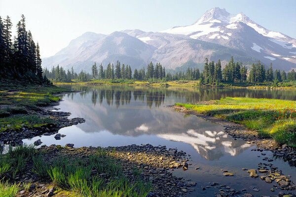 Reflection of mountains in rivers