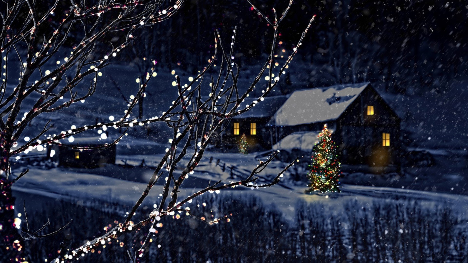 invierno invierno año nuevo año nuevo linternas abeto casas noche