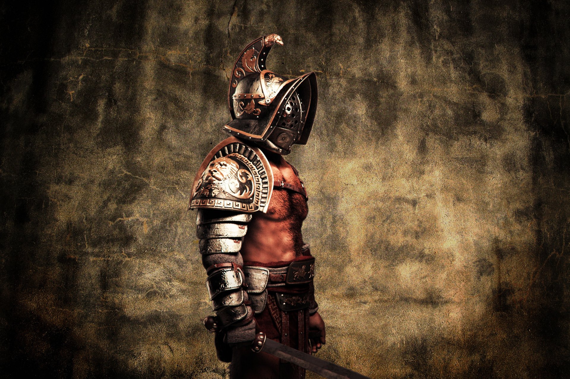 gladiador guerrero gladius casco estilo armadura carne metal hombre