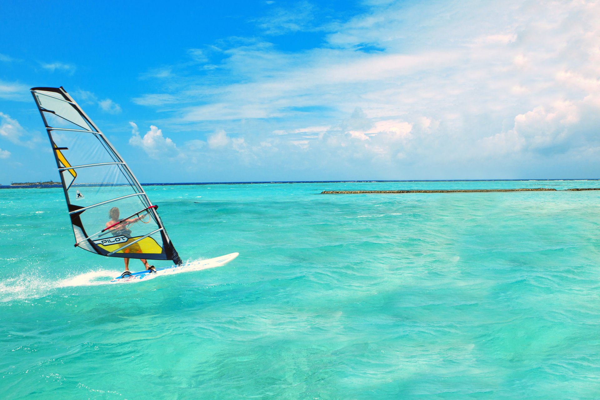 windsurfing the sky horizon sail sea clouds board