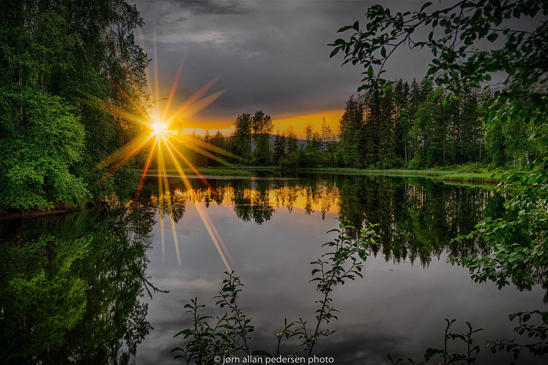 природа лето река вечер закат солнце лучи