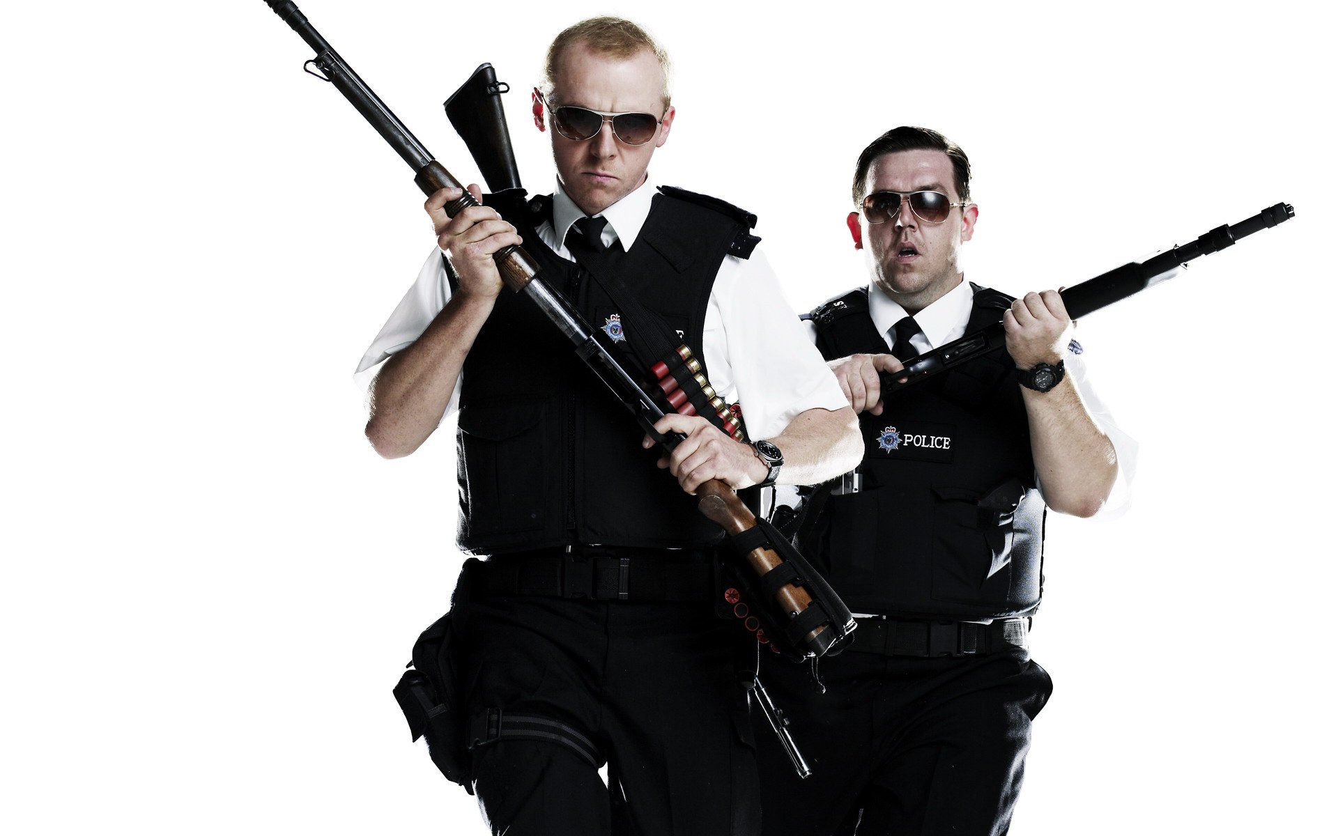 simon pegg nick frost waffen gewehre polizisten wie coole bullen polizei brille