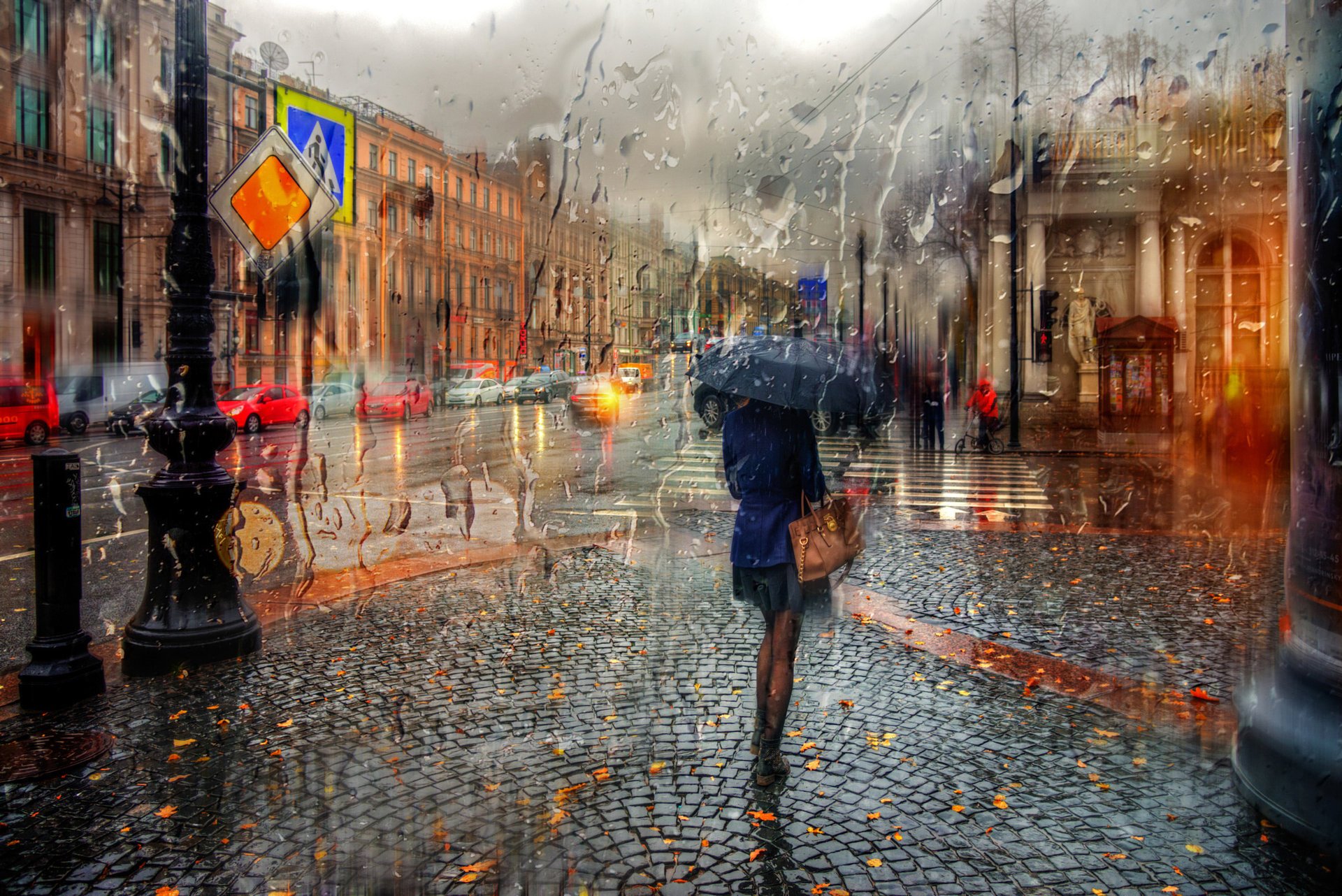 ciudad lluvia chica paraguas elemento