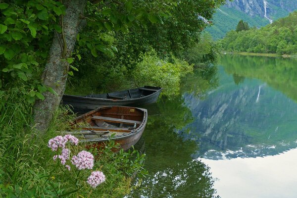 River landscape with a boat